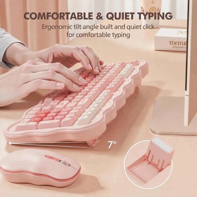 Alt view image 3 of 5 - WthGrop 2.4G Wireless Keyboard and Mouse Combo, Round Keycaps, Splash Proof, Keyboard Mouse Set for Windows, Android & Mac OS, PC Computers, Macbooks, Laptops, PK
