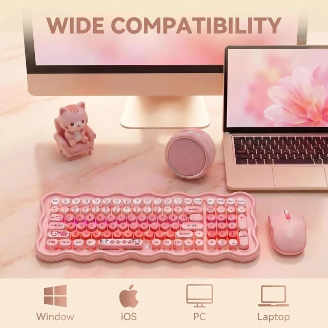 Alt view image 4 of 5 - WthGrop 2.4G Wireless Keyboard and Mouse Combo, Round Keycaps, Splash Proof, Keyboard Mouse Set for Windows, Android & Mac OS, PC Computers, Macbooks, Laptops, PK