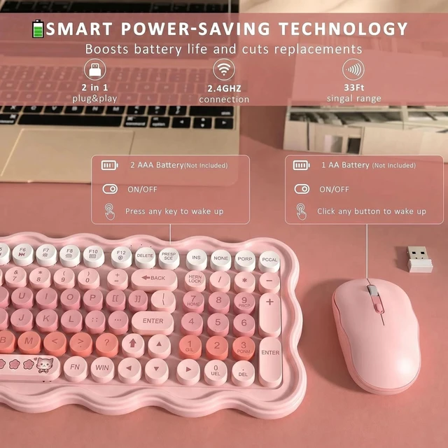 Alt view image 5 of 5 - WthGrop 2.4G Wireless Keyboard and Mouse Combo, Round Keycaps, Splash Proof, Keyboard Mouse Set for Windows, Android & Mac OS, PC Computers, Macbooks, Laptops, PK