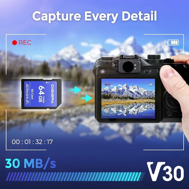Alt view image 5 of 5 - DIGIERA 64GB LS100 SDXC UHS-I Memory Card - up to 170MB/s, C10, U3, V30, 4K UHD, SD Card for Computers, Digital Cameras, Home Theatre Devices, Car Navigation Systems, 2 Packs