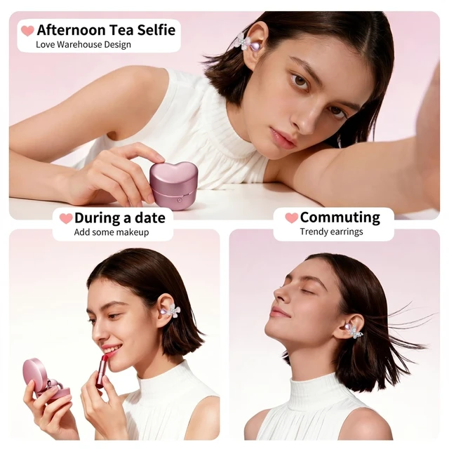 Alt view image 4 of 5 - xzqioue Love Ear Clip Wireless Earbuds, Open Ear Earring Headphones, Bluetooth 6.0 Ear Cuff Earphones with Mic, Pain-Free Comfortable Fit, Premium Sound for Daily Wear, Work