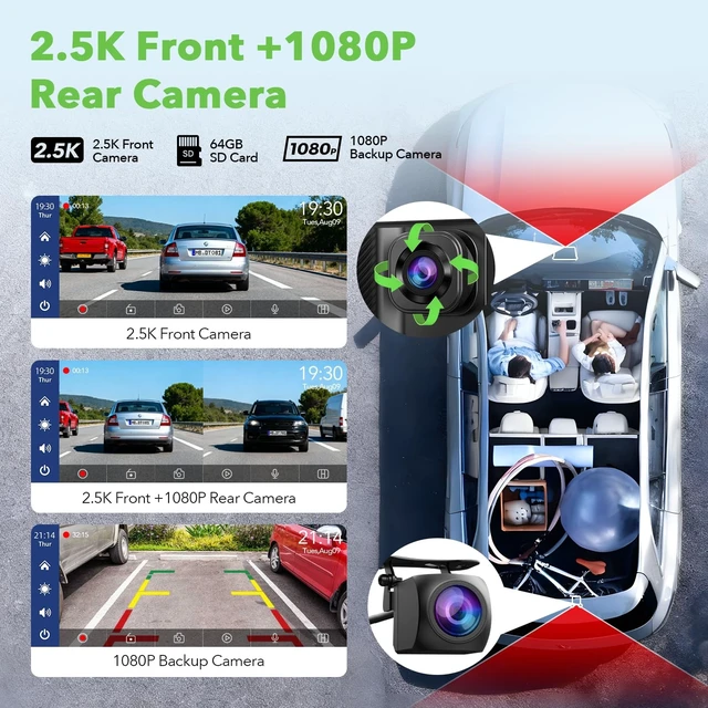 Alt view image 4 of 5 - TOGUARDGO 6.86" CarPlay Screen with Dual Dash Cam 2.5K Front 1080P Rear