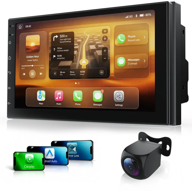 Main image of Haudio 7 Inch Double Din Car Stereo with Wireless Apple CarPlay & Android Auto, Android 13 Car Radio 2GB+32GB, GPS Navigation, Bluetooth, WiFi, Backup Camera, FM/RDS, Universal Double DIN Head