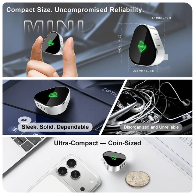 Alt view image 3 of 5 - 2026 Wireless Carplay Adapter, Universal for Apple iPhone & Android, Plug & Play, Portable Design with USB-A/Type-C Port