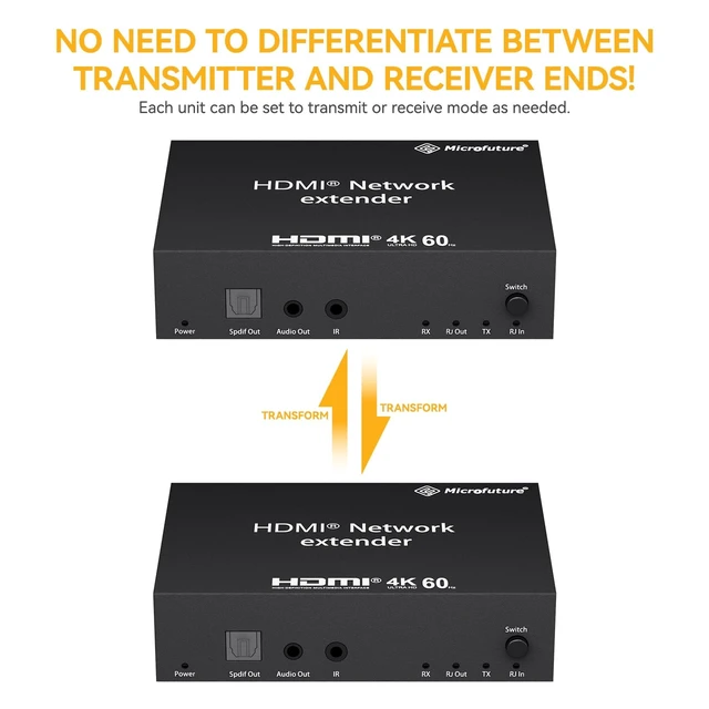 Alt view image 2 of 5 - MICROFUTURE 4K HDMI Extender 10-Unit Cascade ^^ Single CAT6 70m Transmission ^^ Dual Mode TX/RX + Loop Out ^^ All-Metal IR Control