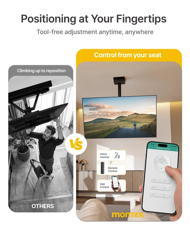 Alt view image 5 of 5 - monTEK Motorized Swivel Ceiling TV Mount, Motorized Height, 37-86 Inch TVs