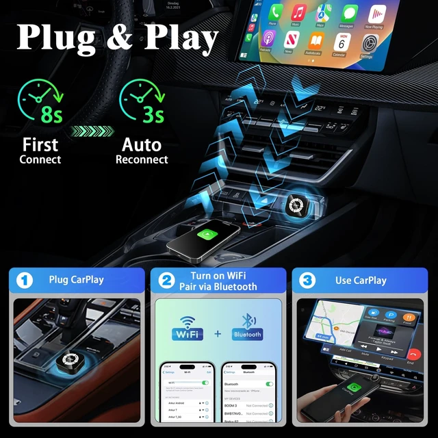 Alt view image 2 of 5 - 2026 Wireless CarPlay Adapter Upgrade Wired CarPlay to Wireless, Mini USB Design for Cars with Built-in Wired Apple CarPlay Plug and Play Easy Use Fast Stable Connection Car Play for iPh