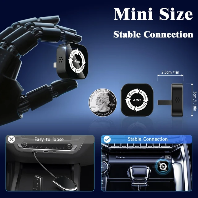 Alt view image 4 of 5 - 2026 Wireless CarPlay Adapter Upgrade Wired CarPlay to Wireless, Mini USB Design for Cars with Built-in Wired Apple CarPlay Plug and Play Easy Use Fast Stable Connection Car Play for iPh