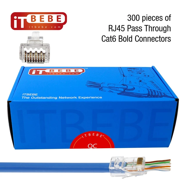 Alt view image 3 of 5 - ITBEBE 300 Pieces RJ45 Cat6 cat6a Pass Through Connectors - Gold Plated Transparent Passthrough Ethernet Insert Crimp Connector UTP Network Plug for 23 AWG Cables