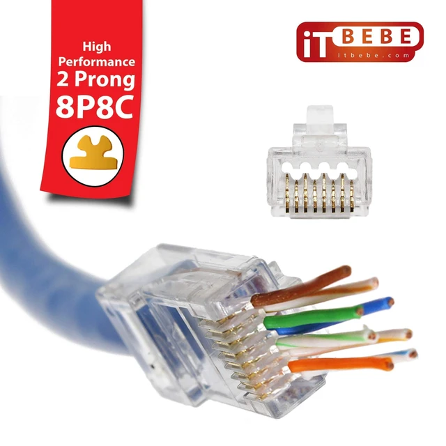 Alt view image 5 of 5 - ITBEBE 300 Pieces RJ45 Cat6 cat6a Pass Through Connectors - Gold Plated Transparent Passthrough Ethernet Insert Crimp Connector UTP Network Plug for 23 AWG Cables