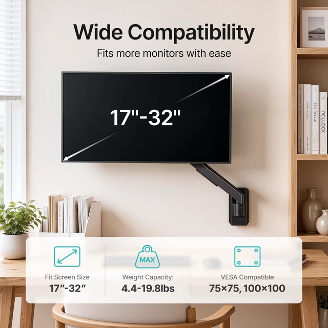 Alt view image 2 of 5 - PEGZONE Single Monitor Wall Mount for 17-32"Computer ScreensUp to 19.8 lbs
