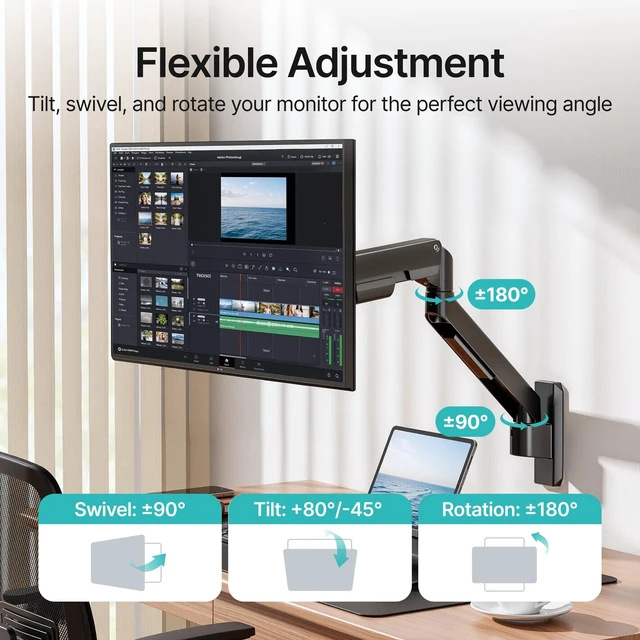 Alt view image 4 of 5 - PEGZONE Single Monitor Wall Mount for 17-32"Computer ScreensUp to 19.8 lbs