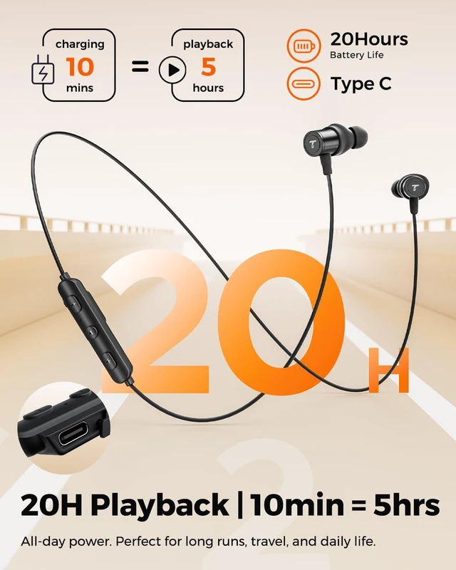 Alt view image 3 of 5 - truefree HD-100 Wireless Earbuds, Bluetooth 6.0 Neckband Headphones, Magnetic Wireless Earphones, 11mm Driver Spatial Audio, Multipoint Connection, 20 Hours