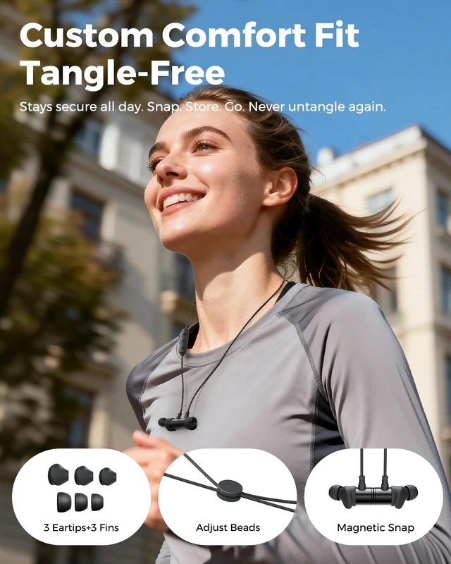 Alt view image 4 of 5 - truefree HD-100 Wireless Earbuds, Bluetooth 6.0 Neckband Headphones, Magnetic Wireless Earphones, 11mm Driver Spatial Audio, Multipoint Connection, 20 Hours