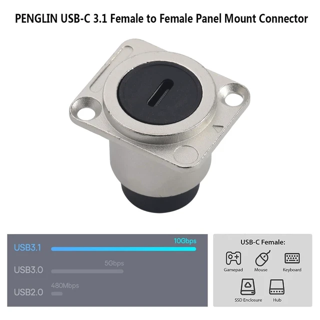 Alt view image 2 of 5 - PENGLIN 5PCS D Type USB 3.1 Type C Panel Mount Coupler Female to Female