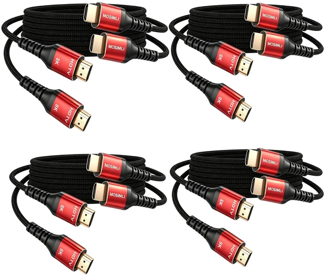 Main image of MOSIMLI 8K HDMI Cable 6FT 8Pack, 48Gbps HDMI 2.1 Cord, Red Aluminum Braided