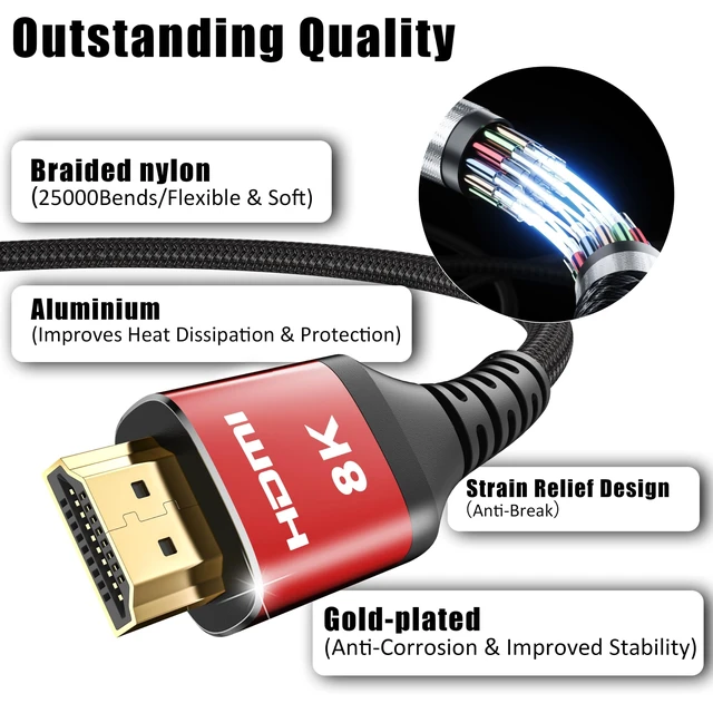 Alt view image 3 of 5 - MOSIMLI 8K HDMI Cable 6FT 8Pack, 48Gbps HDMI 2.1 Cord, Red Aluminum Braided