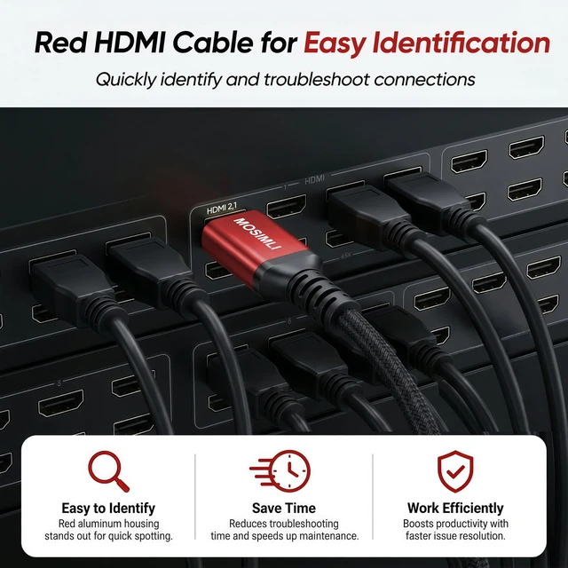 Alt view image 4 of 5 - MOSIMLI 8K HDMI Cable 6FT 8Pack, 48Gbps HDMI 2.1 Cord, Red Aluminum Braided