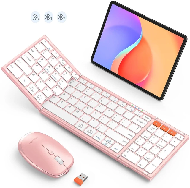 Main image of MEETION Foldable Bluetooth Keyboard and Mouse, Portable Combo Pink