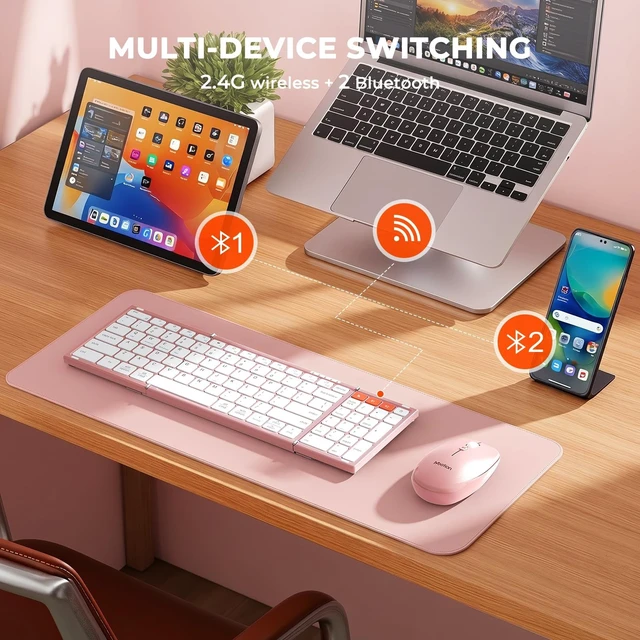 Alt view image 2 of 5 - MEETION Foldable Bluetooth Keyboard and Mouse, Portable Combo Pink