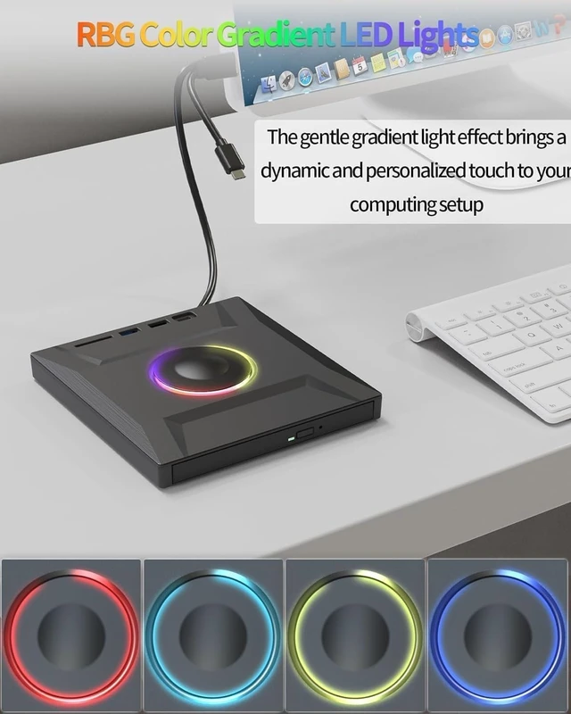 Alt view image 5 of 5 - 7 in 1 External CD DVD Drive, USB 3.0 and Type-C Disc Reader Burner Player