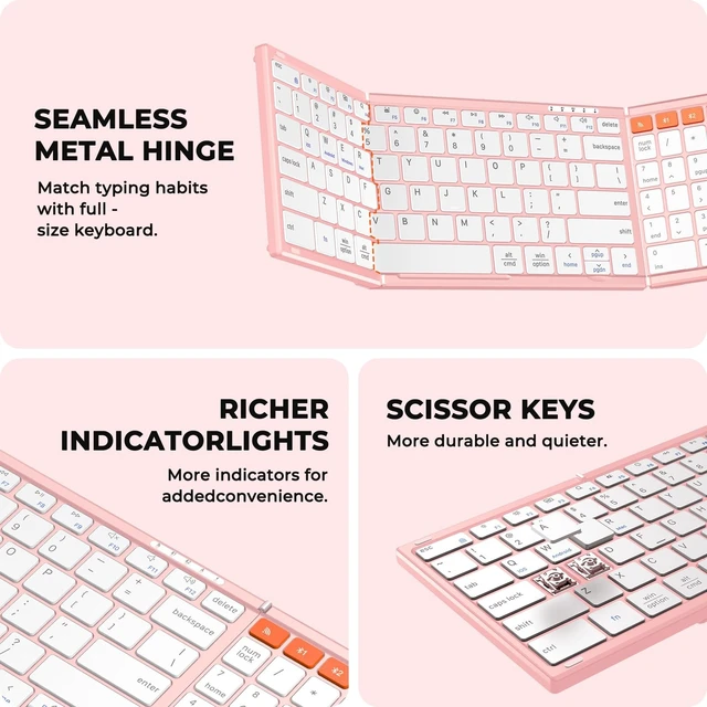 Alt view image 5 of 5 - MEETION Foldable Bluetooth Keyboard and Mouse, Portable Combo Pink