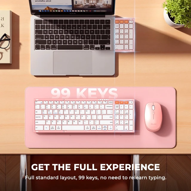 Alt view image 3 of 5 - MEETION Foldable Bluetooth Keyboard and Mouse, Portable Combo Pink