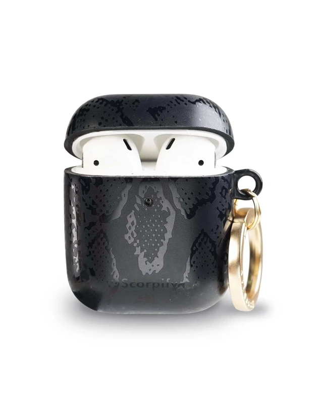 Alt view image 2 of 5 - SCORPIFY for AirPods Case 1 & 2 (1st & 2nd Generation, 2016/2019) with Keychain, Compatible with Apple AirPod 1 & 2, Cute Protective Hard Shell Cover, Earbuds Case for Women - Matte Black Snake