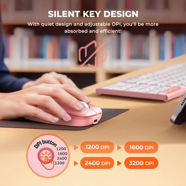 Alt view image 4 of 5 - MEETION Foldable Bluetooth Keyboard and Mouse, Portable Combo Pink