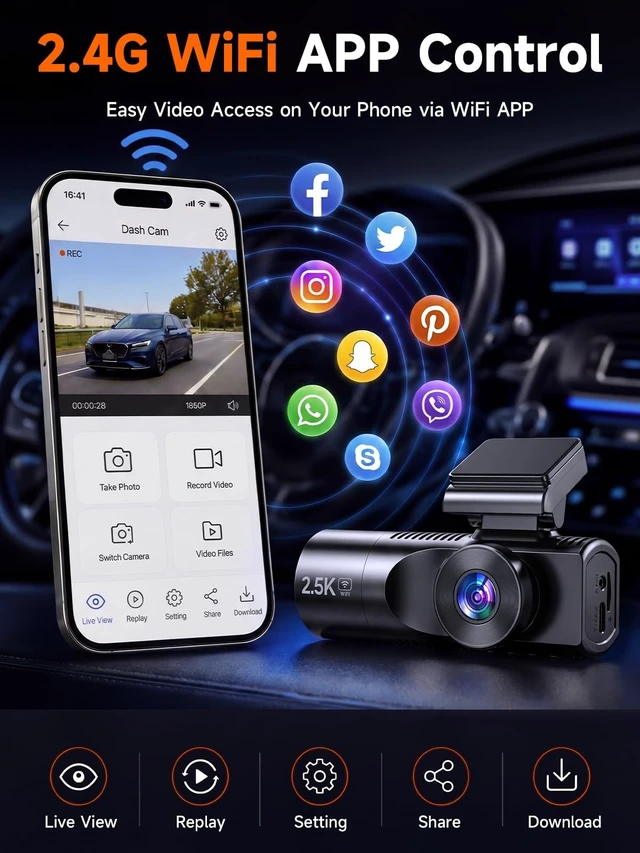 Alt view image 5 of 5 - 3 Channel Dash Cam Front and Rear, 2.5K Dash Camera for Cars, IR Night Vision, 2.4G WiFi App Control, 24H Parking Mode, 2 IPS, G-Sensor, Loop Recording, Free 32GB Card Included (Carbon Black)