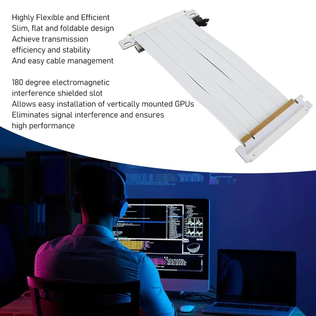 Alt view image 5 of 5 - Ultra PCIE 4.0 X16 Riser Cable, High Speed Flexible Extender Card Extension Port, 180 Degree Adapter, GPU Extension Cable for Graphics Card Vertical Mount for RTX 4090 RX 7900