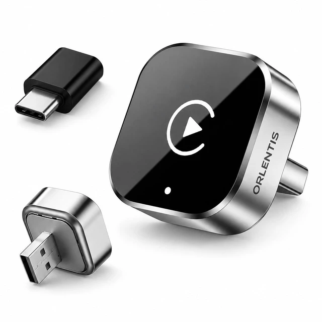 Main image of ORLENTIS Wireless CarPlay Adapter, 2-in-1 Wired to Wireless CarPlay and Android Auto, Plug and Play, Fast Auto Reconnect, Mini Dongle with USB-A to USB-C Adapter