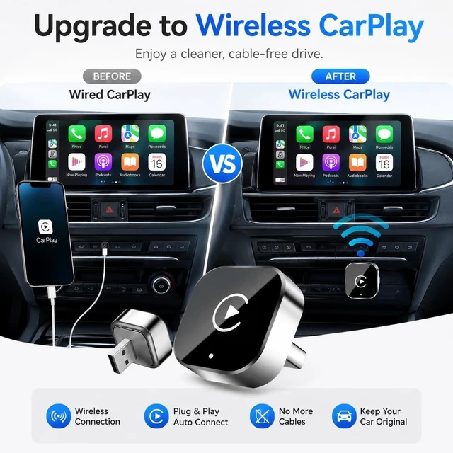 Alt view image 3 of 5 - ORLENTIS Wireless CarPlay Adapter, 2-in-1 Wired to Wireless CarPlay and Android Auto, Plug and Play, Fast Auto Reconnect, Mini Dongle with USB-A to USB-C Adapter