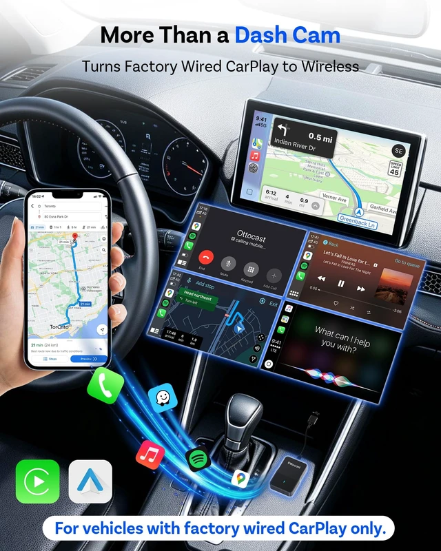 Alt view image 3 of 5 - OTTOCAST Dash Camera for Cars, Wireless CarPlay, Factory Screen Playback