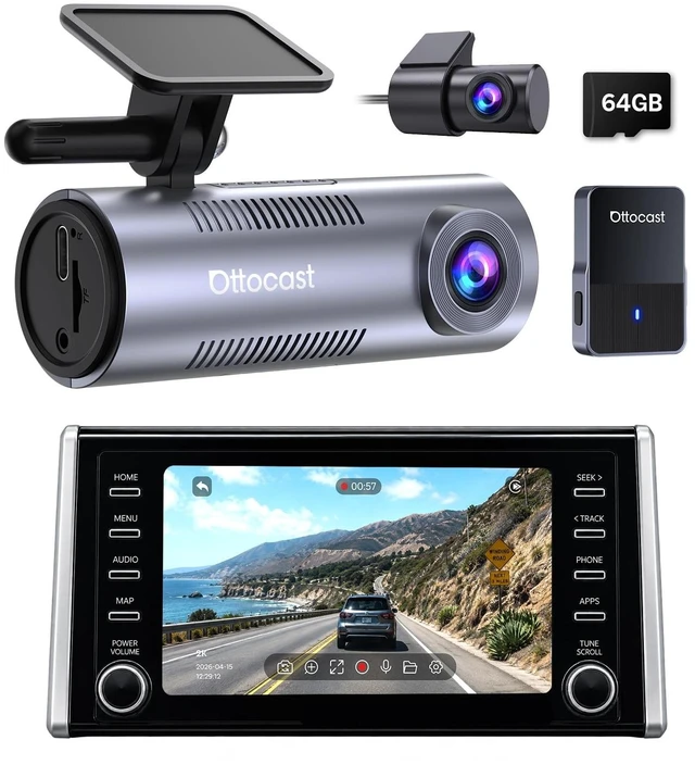Main image of OTTOCAST Dash Camera for Cars, Wireless CarPlay, Factory Screen Playback