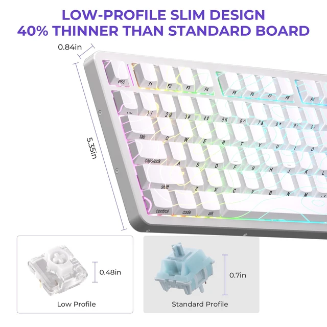 Alt view image 2 of 5 - XVX L75 Air 75% Low Profile Wireless Mechanical Keyboard, Hot-Swap, White