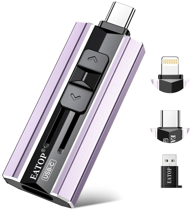 Main image of EATOP 512GB Dual Interface Flash Drive, No App Required, Portable USB Storage Memory Stick for iPhone, iPad, Android, PC & Mac Easily Stores Photos, Videos & Files (Lavender Purple)