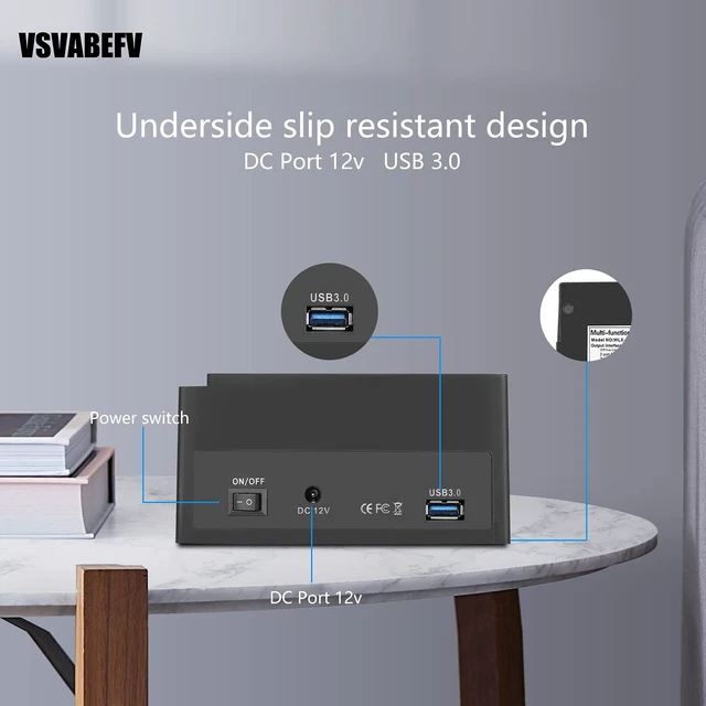 Alt view image 2 of 5 - VSVABEFV IDE Hard Drive HDD Docking Station Hard Drive Dock Reader, 2.5 and 3.5 Inch External Hard Drive Enclosure, External HDD Hard Drive Card Reader USB 3.0 Hub, USB 3.0 to 2 SATA Ports 1 IDE Port