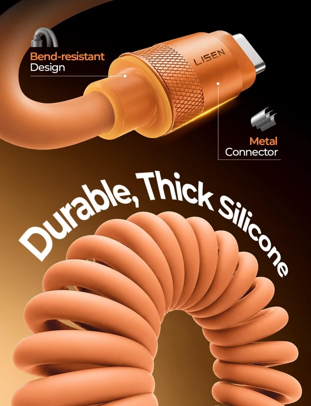 Alt view image 5 of 5 - LISEN Coiled USB C to USB C Cable 2 Pack 60W Fast Charging Cord