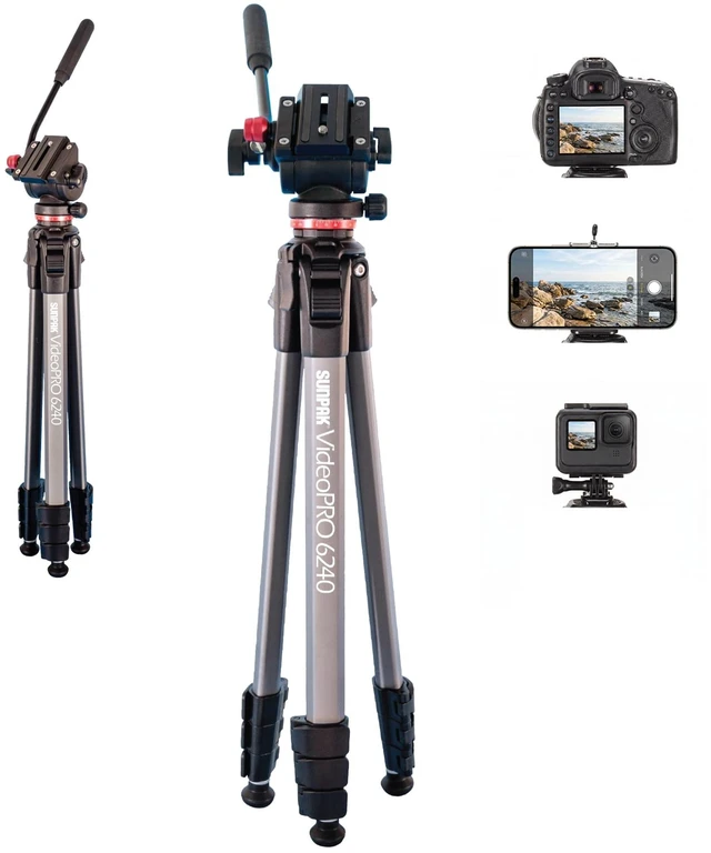 Main image of Sunpak VideoPRO 62" Aluminum Camera Tripod with Phone Mounts & Carry Bag