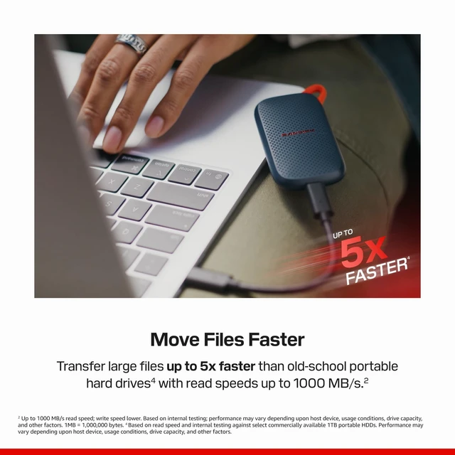 Alt view image 3 of 5 - Sandisk 1TB Portable SSD, Up to 1000MB/s Read Speeds, Black (New Model)