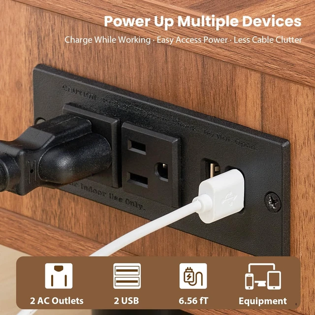Alt view image 5 of 5 - Artswish Dual Monitor Stand with Power Outlet, 42" Walnut Monitor Riser