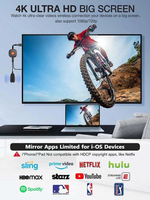 Alt view image 2 of 5 - Wireless HDMI Display Dongle Adapter 4K, TIMBOOTECH WiFi HDMI Dongle Adapter Casting Video Receiver for Phone/Pad/OS/Android/PC/MacOS to TV/Projector/Monitor, Support Miracast, DLNA, Airplay