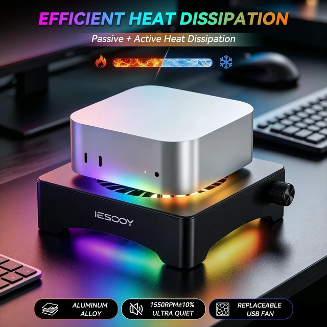 Alt view image 2 of 5 - Iesooy Aluminum Cooling Stand, Quiet 120mm 12V Fan with ARGB Light