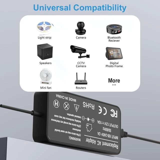 Alt view image 2 of 5 - KAQIAR 120W 12V 10A DC Power Supply Adapter for LED & Electronic Devices