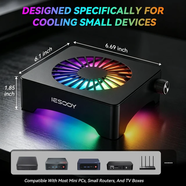 Alt view image 3 of 5 - Iesooy Aluminum Cooling Stand, Quiet 120mm 12V Fan with ARGB Light