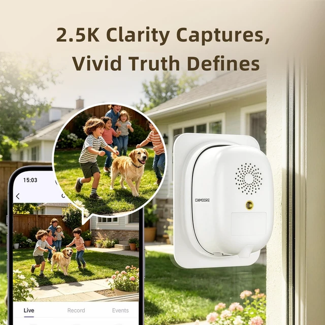 Alt view image 4 of 5 - CINMOORE 2.5K Window Security Camera, No Drill Anti-Glare, Free AI Human/Vehicle/Pet Detection, Color Night Vision, 5000mAh Battery & Wired Dual Power, Indoor-to-Outside, 24/7 Recording