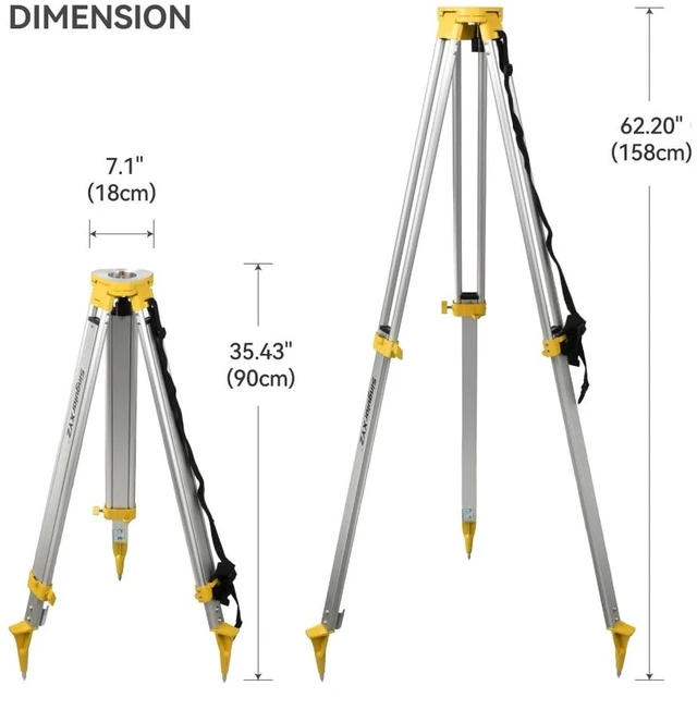 Alt view image 4 of 5 - SingularXYZ Aluminum Surveying Tripod, Heavy Duty Construction Transit Tripod with Quick Clamp, 5/8-Inch-11 Threaded Flat Head for RTK Base Station, Total Station & Laser Level