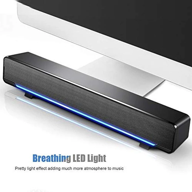 Alt view image 5 of 5 - Bewinner USB Wired Soundbar, 3.5mm Stereo Soundbar Music Player Bass Surround Sound Box for Desktop Laptop TV Smartphone Tablet PC MP3 MP4, Portable Subwoofer Home Audio Speakers(Black)