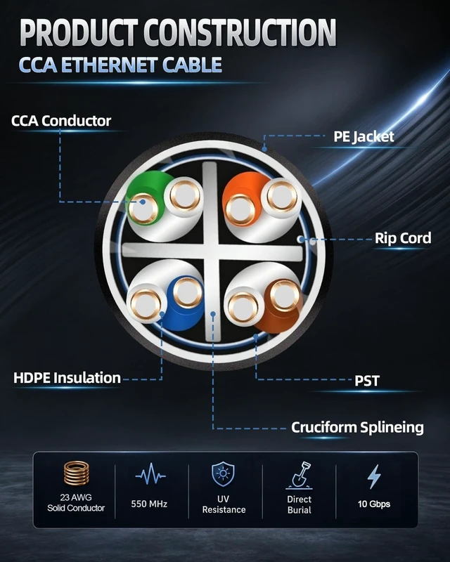 Alt view image 3 of 5 - UltraPoE Cat6 Direct Burial Ethernet Cable 1000ft, UTP, Outdoor Waterproof